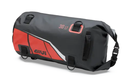 [ea114br] Bolso Sillin Cilindrica Waterproof 30 Lts - Negro/Gris/Rojo