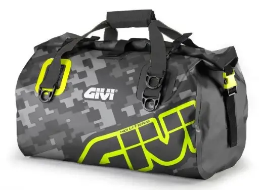 [ea115cm] Bolso Sillin Grande Impermeable 40 Lts - Grafica Camuflado Gris/Amarillo
